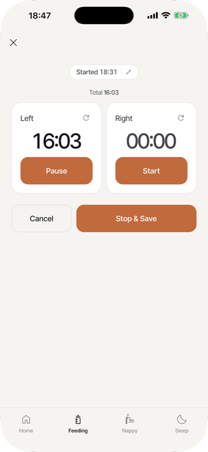 Breastfeeding timer with a side each for left and right